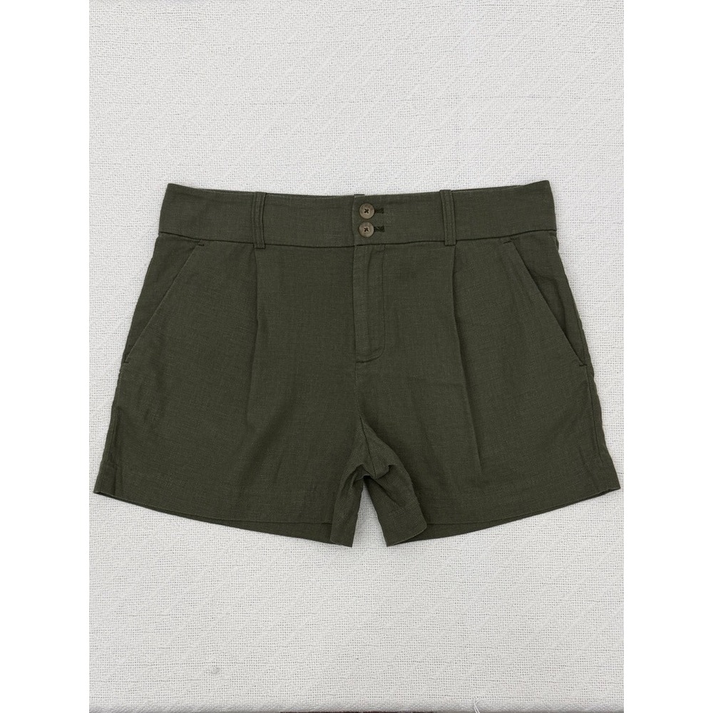 Calvin Klein Olive Green Linen Blend Pleated Shorts Womens‎ Size 4 Double Button